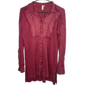 Boho Button Down Tunic Top XS Cotton Indie Sleaze Cottagecore Layered Grunge Y2K